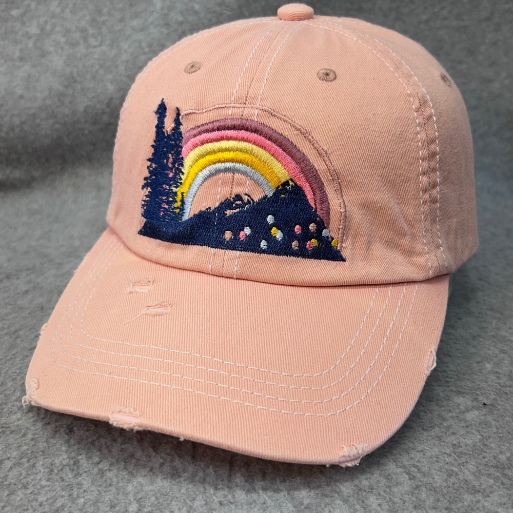Rainbow Mountain Womens Peach Unbranded Baseball Hat Distressed Adjustable OSFM